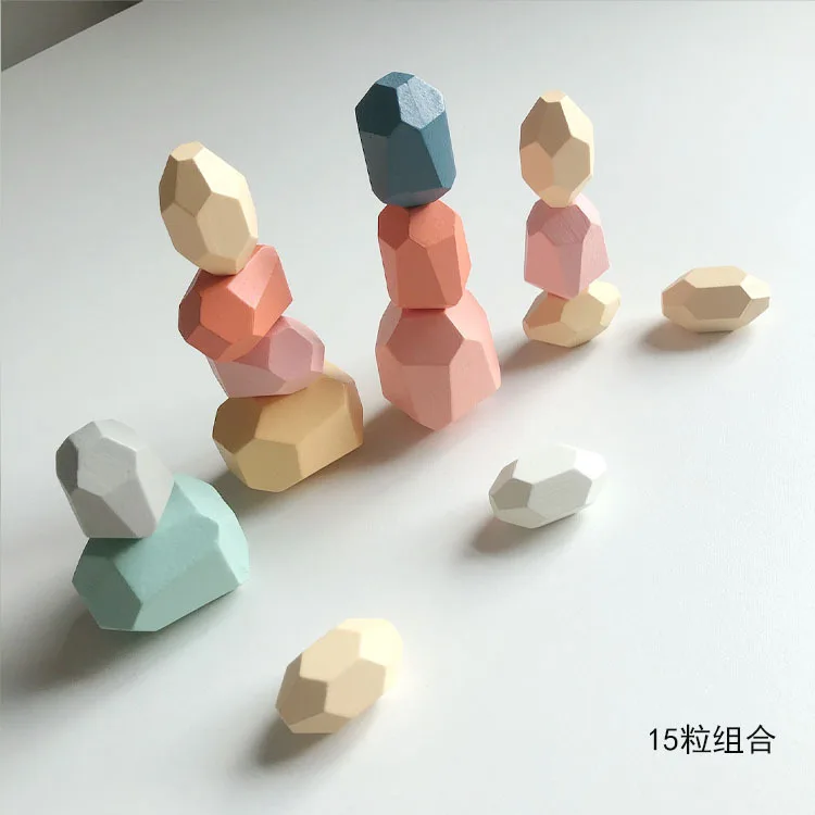Wooden Rainbow Stacker Baby Colored Stones Manufacturers Custom Handmade Colorful Stone Blocks DIY Wooden Balance Blocks For Kid