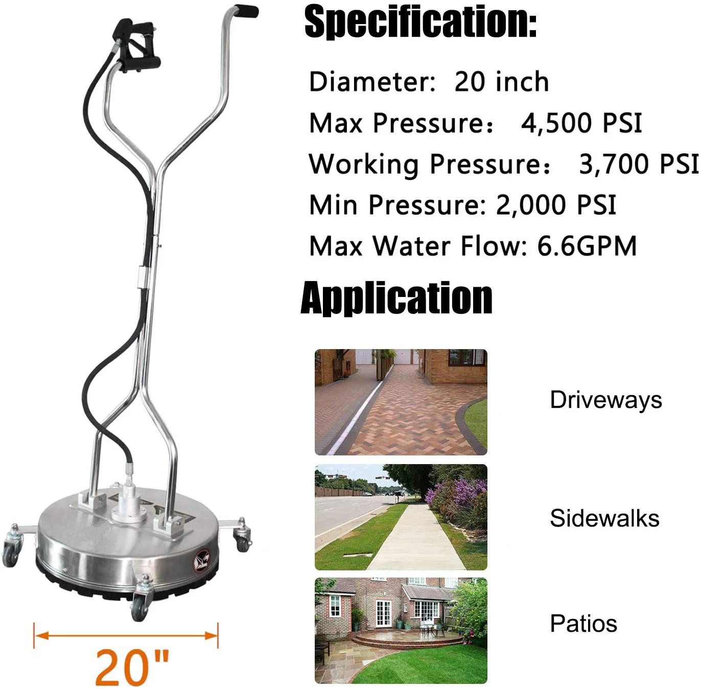 Multi Power 20Inch High Pressure Washer Attachment Surface Cleaner for Concrete Driveway And