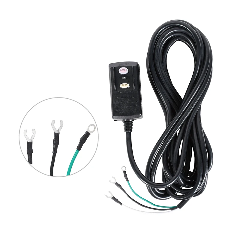 15A Manual Reset GFCI Power Supply Cord With Fork Type Terminal Insulated 14/3 Gauge SJTW Extension Cord 3 Prong Plug