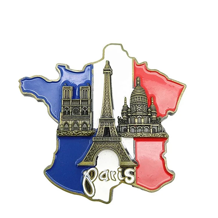 New Creative 3D Metal Magnet France Map Fridge Sticker Resin Sticker Paris Tourist Souvenir Home Decor