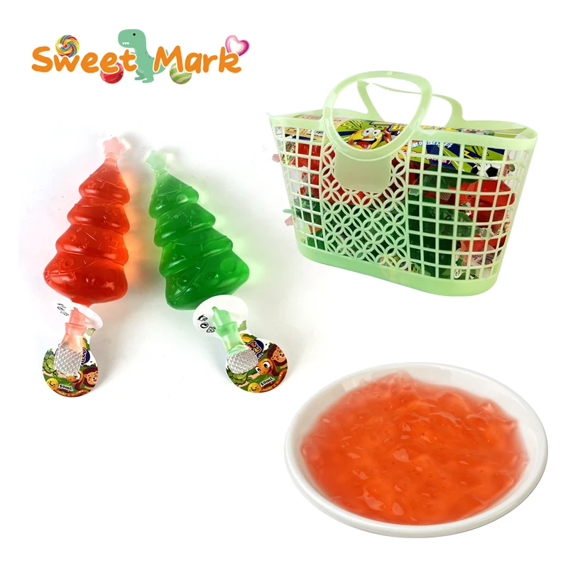 Funny Red and Green Christmas trees shape jelly pudding halal jelly candy