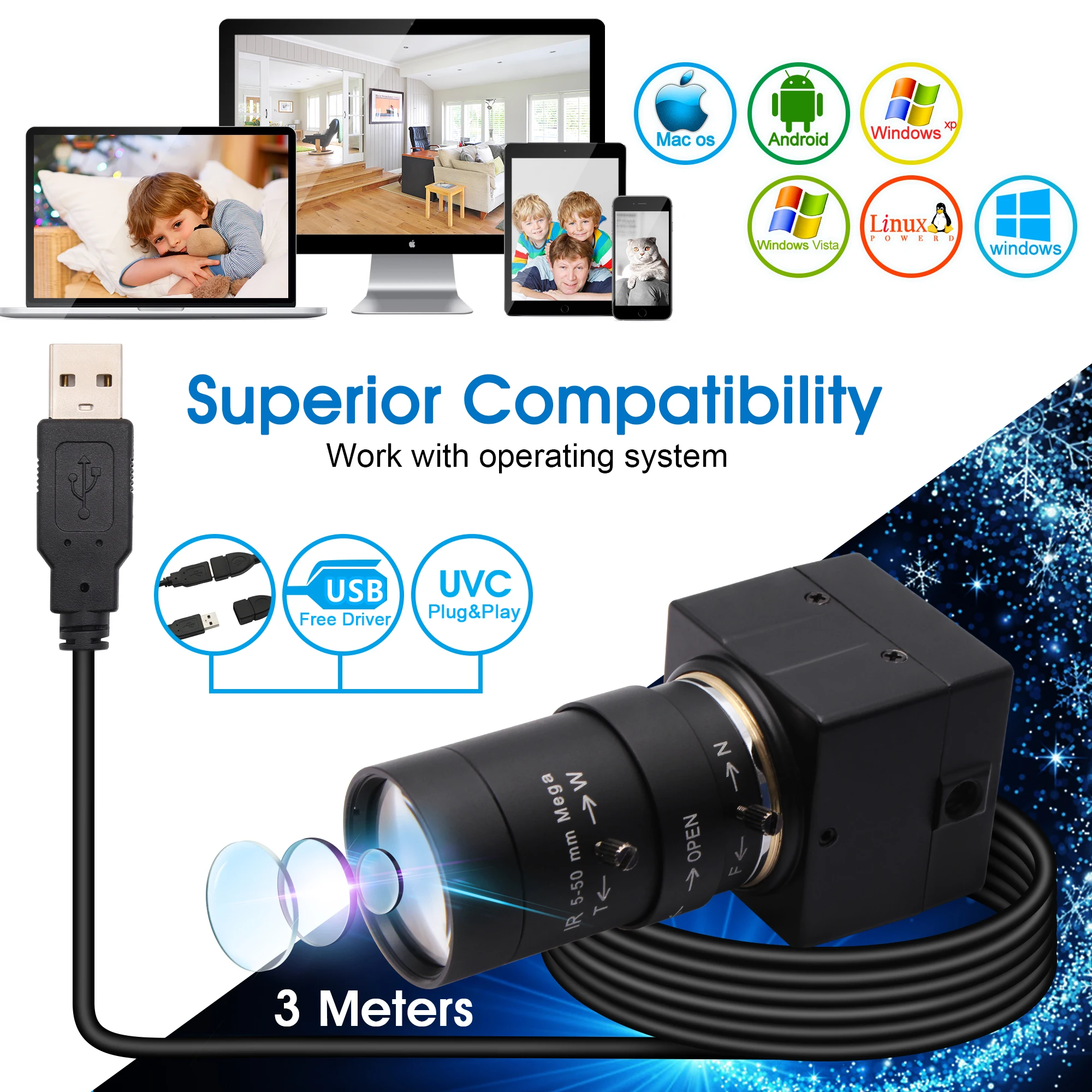  ELP 4K Camera Sony IMX415 sensor 5-50mm varifocal 10X optical zoom webcam Action & Sports for Windows Linux