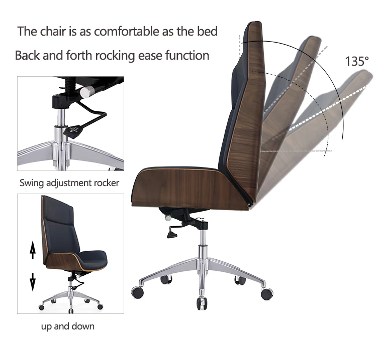 Plywood Black Executive office chair Walnut Swivel Leather Boss Office Chair
