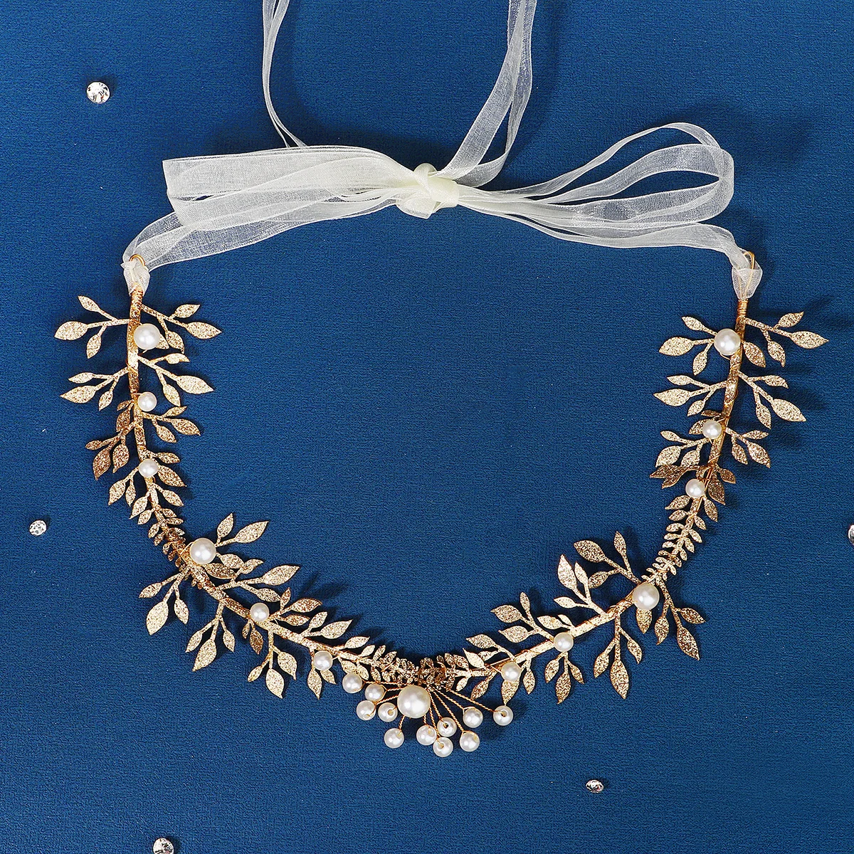 Handmade Gold Leaves Bridal Hair Vine Accessories Bling Prom Wedding Bridesmaid Pearl Headpiece For Women