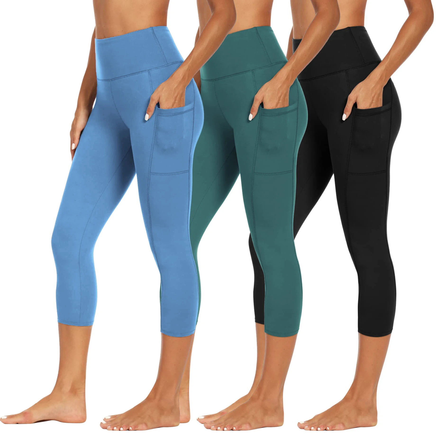 Capri Leggings for Women High Waisted Black Workout 2X 3X 4X Buttery Soft Workout Leggings with Pockets
