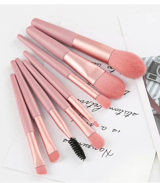 Custom Logo Portable 8pcs Plastic Handle Nylon Hair Makeup Brushes High Quality Make Up Tools Kit Makeup Brush Set