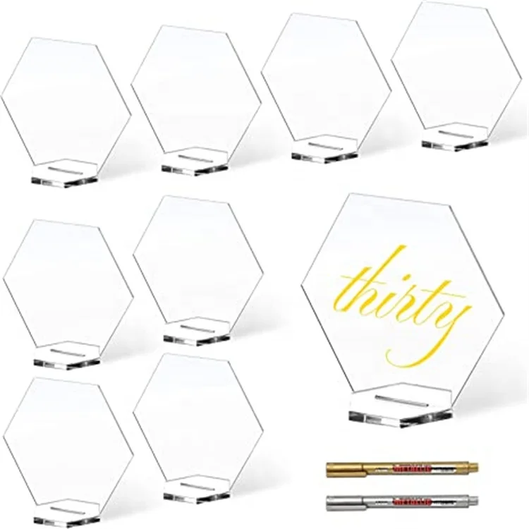 Modern Clear Acrylic Wedding Table Number Hexagon Blank Clear Acrylic Wedding Seating Sign with Stand Party Reception Decoration