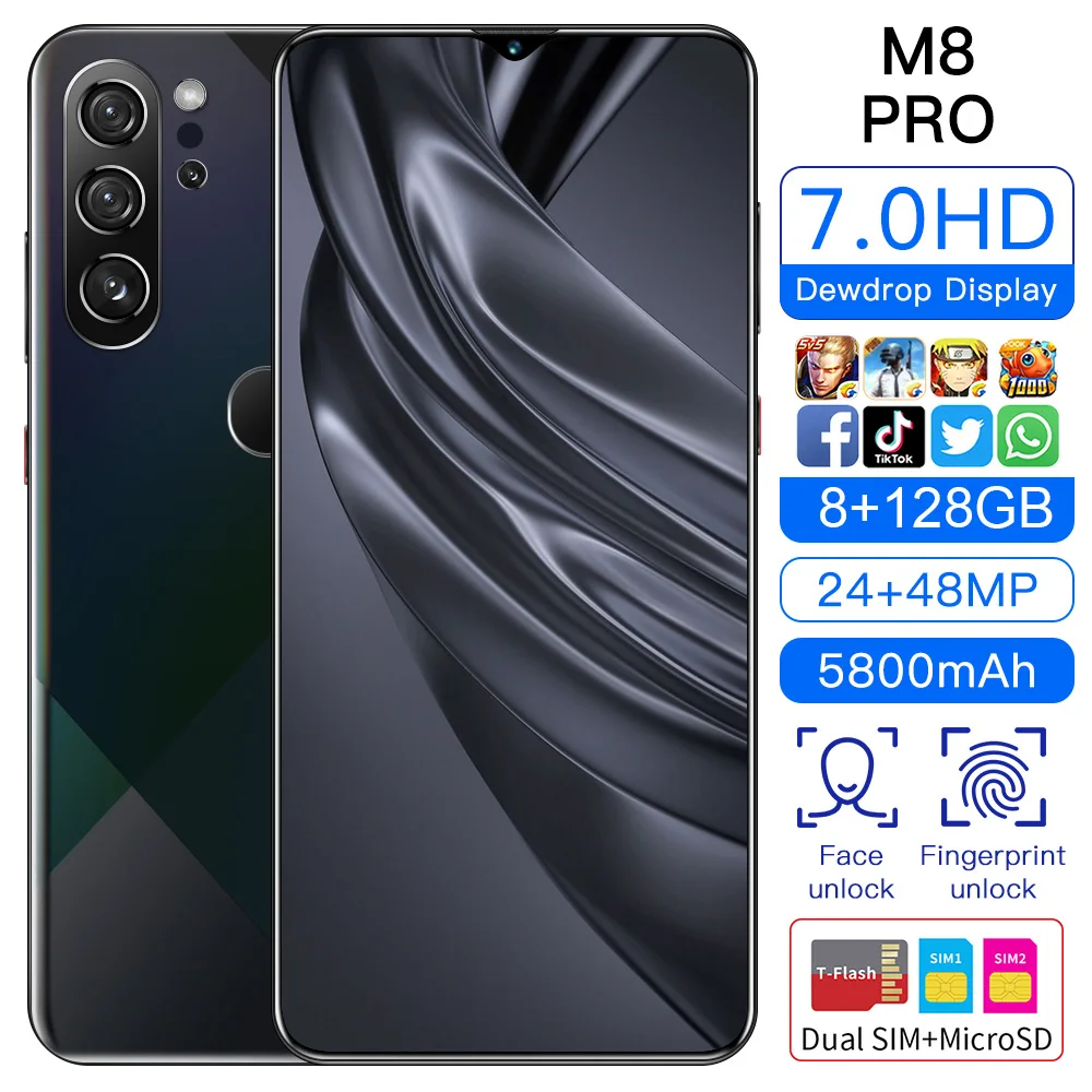 M8 Pro Universal 5G Smartphones MTK-6899 Android 10.0 Mobile Phones10-Core 7.0 Inch HD Camera Cellphones
