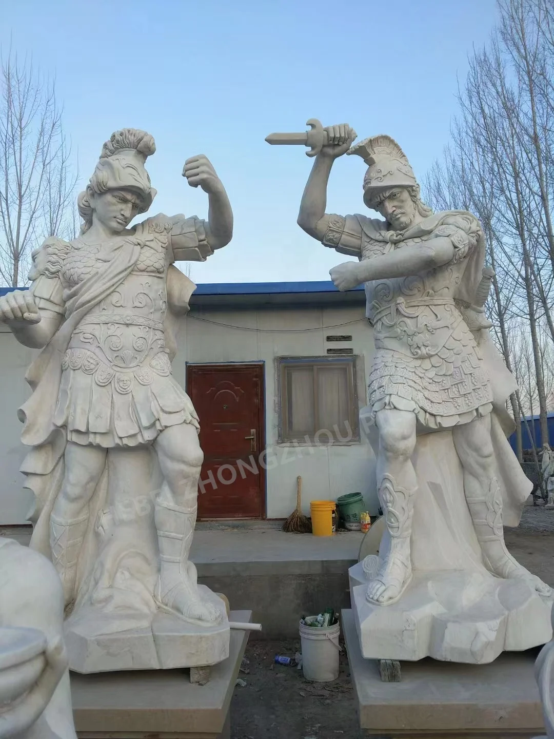 Life Size Marble Roman Soldier Statue Pair Stone Garden Man Sculpture