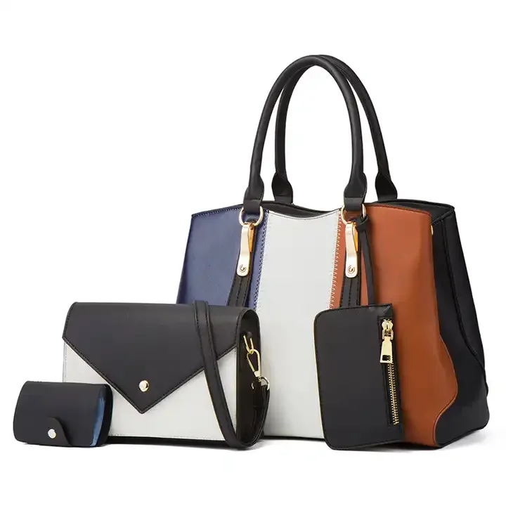 Wholesale handbags color contact PU leather tote luxury ladies bags women purse and hand bag set 4pcs