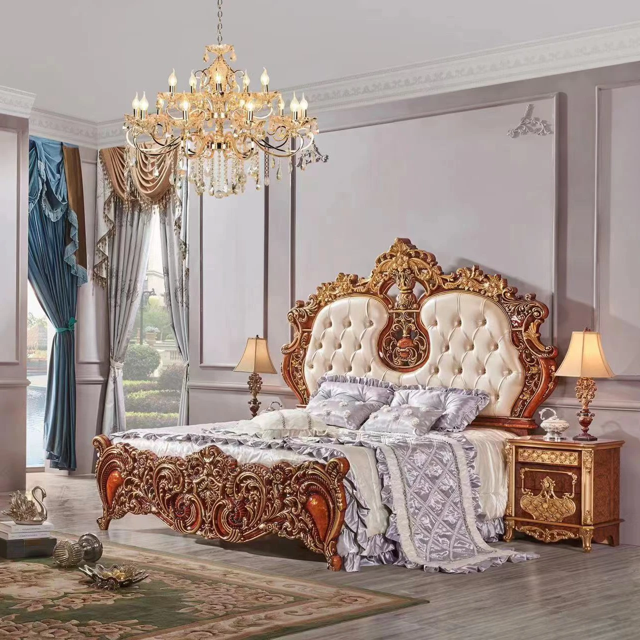 wholesale good price wooden luxurious king bedroom furniture set luxury bed set furniture
