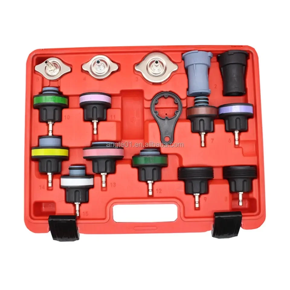 Good quality Universal 18 pcs Water Tank Pressure Tester kit radiator water tank Leak Detector For Auto Repair