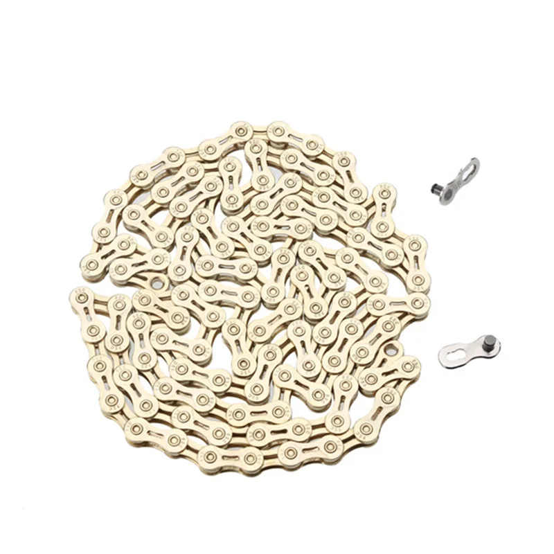 Цепь FSC для горного велосипеда, 9 скоростей, золотого цвета, 116 звеньев (1/2x11/128 дюйма), цепь для дорожного велосипеда, совместимая с 8 скоростями