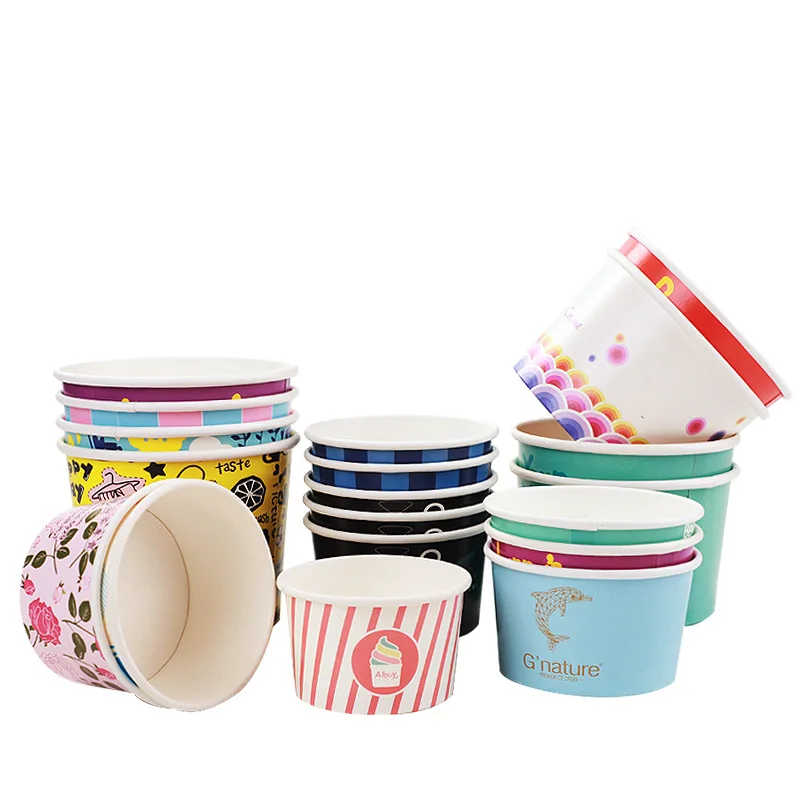 Ice cream bowl Ice cream cup disposable non-plastic paper cup Paper bowl circular logo take-out packaging box