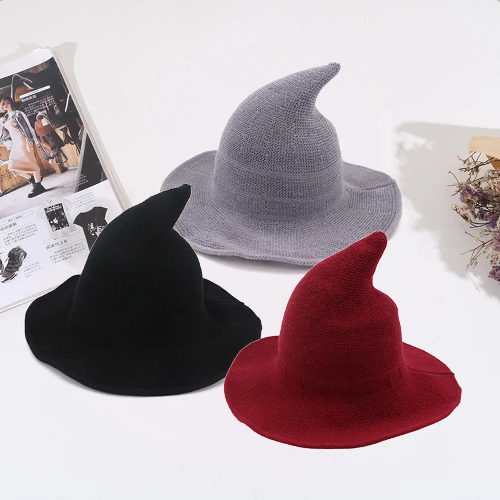 Лидер продаж Amazon шерстяная Панама с широкими полями для Хэллоуина шляпы заостренными углами вечеринок Женская Волшебная Шляпа косплея волшебного