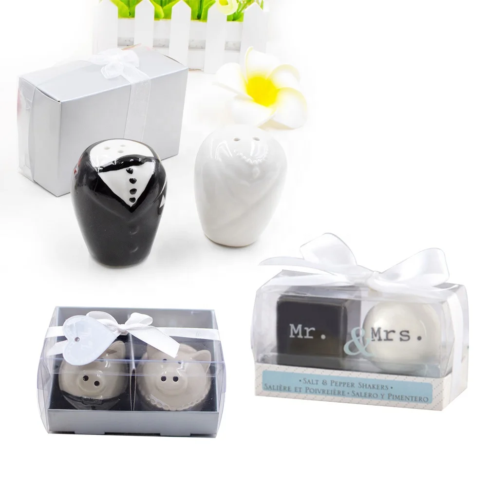 Bride Groom Wedding Party Theme Ceramic Salt Pepper Shaker Set Gift Gifts for Wedding Party Favor Souvenir