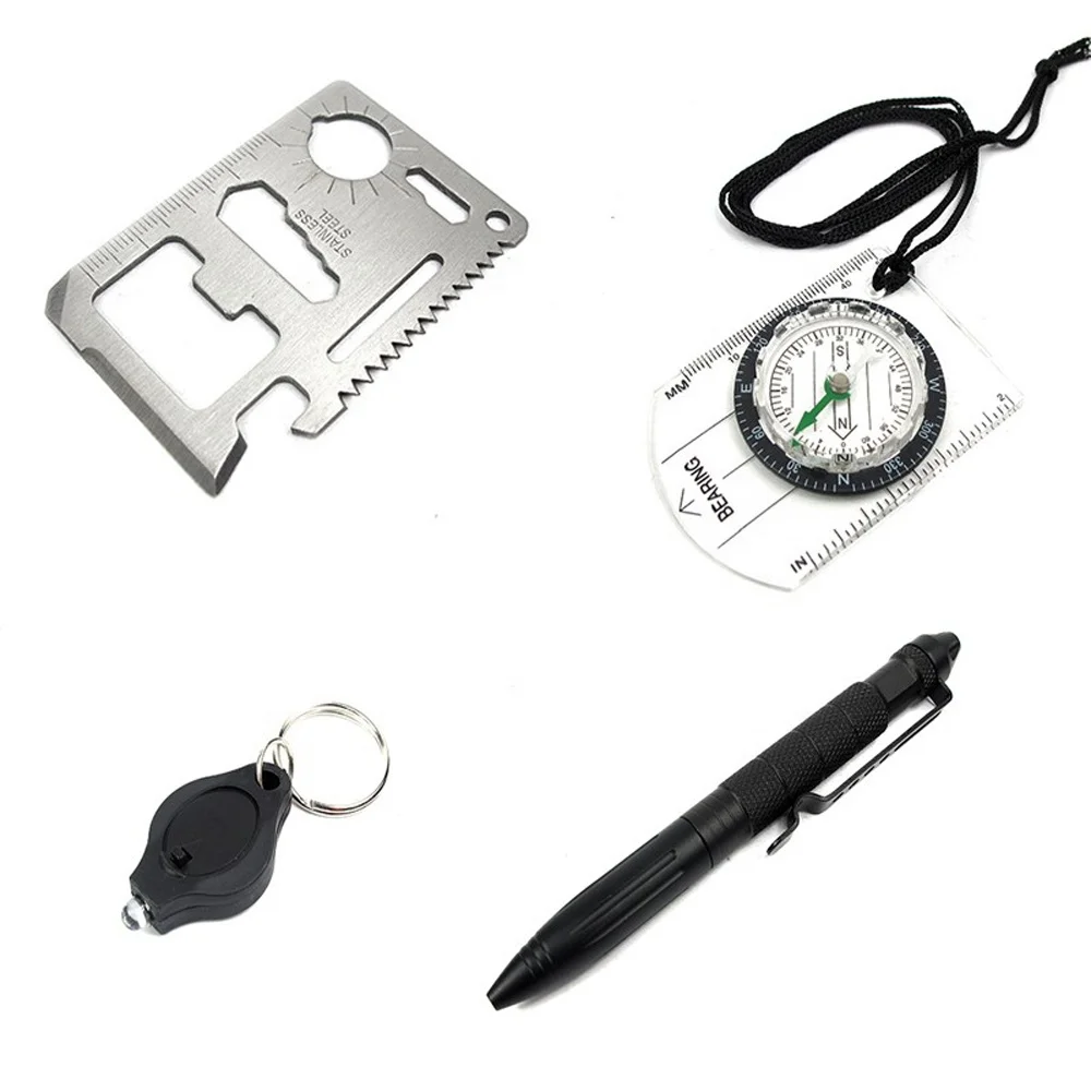 Оптовая продажа, набор снаряжения для выживания 11 в 1, профессиональный набор инструментов для выживания на природе с браслетом для выживания и компасом