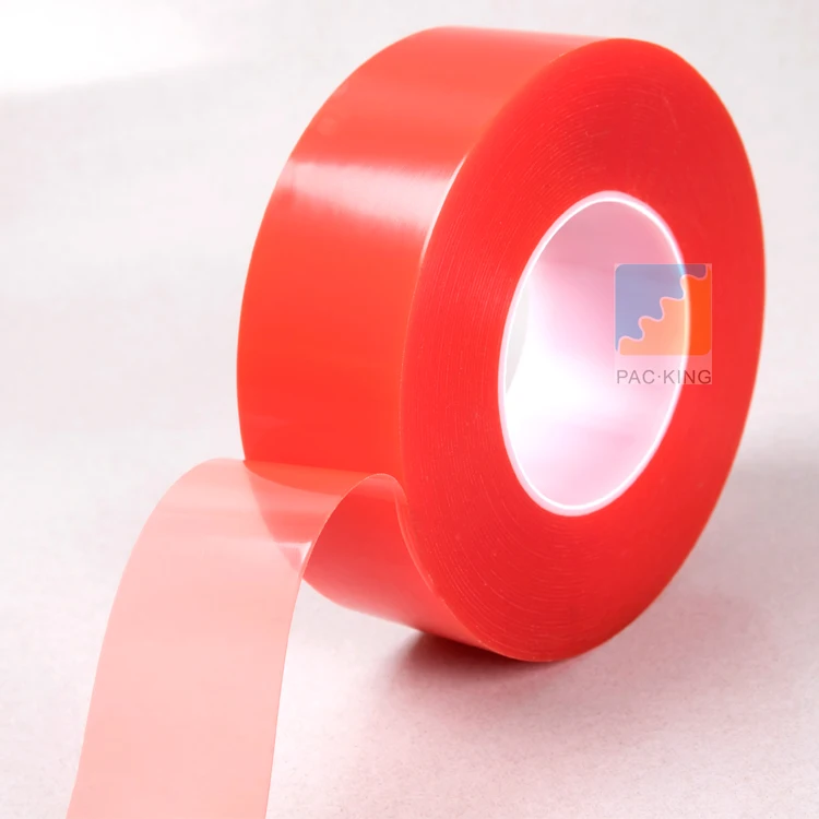 Solvent acrylic self adhesive double sided PET tape red film liner DS PET tape