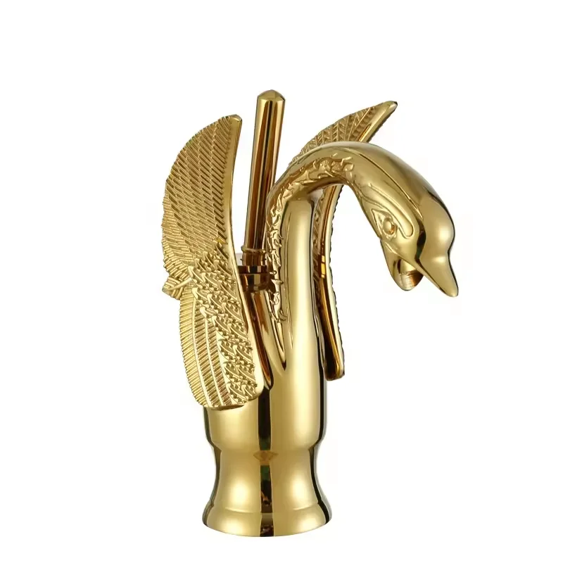 Noble deck mount bathroom sink faucet gold-plating basin water tap brass swan shape washbasin mixer faucets taps for bathroom