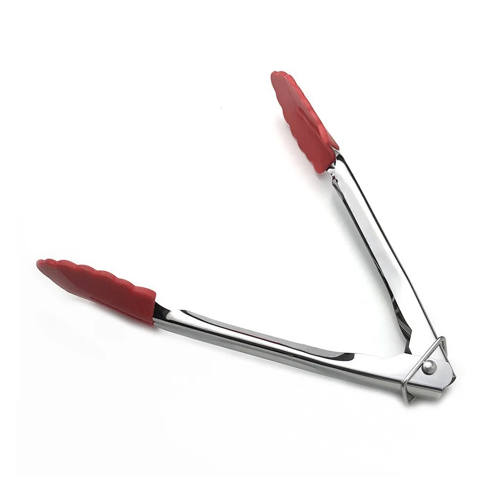 Food Grade Silicone Tongs with Stainless Steel Handle for Serving Salad Bread BBQ Essential Kitchen Tools for Home Use