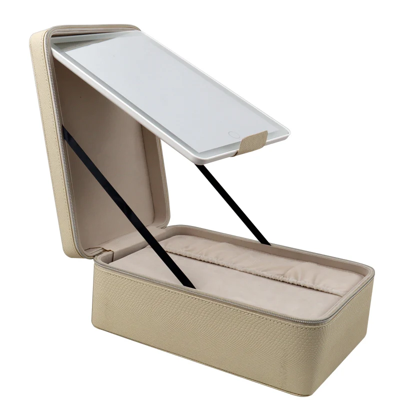 Rechargeable LED Mirror Makeup Cosmetic Storage Organizer Personal Beauty Box Makeup Vanity Case With LED Mirror