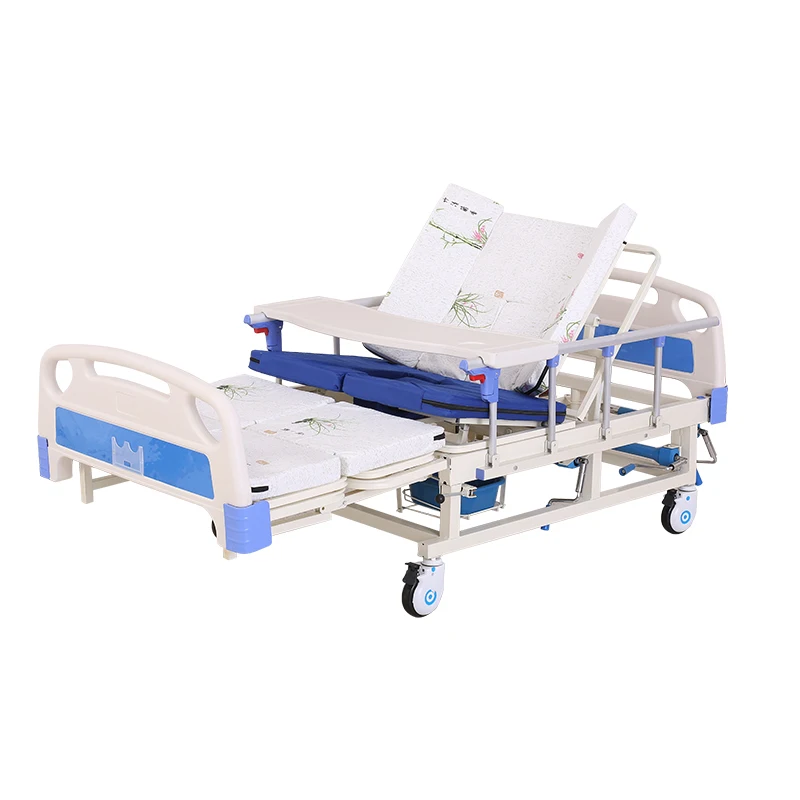Manufacture Price ABS Luxury Manual Hospital Nursing Bed 5 Functions Full Bend Home Care Bed