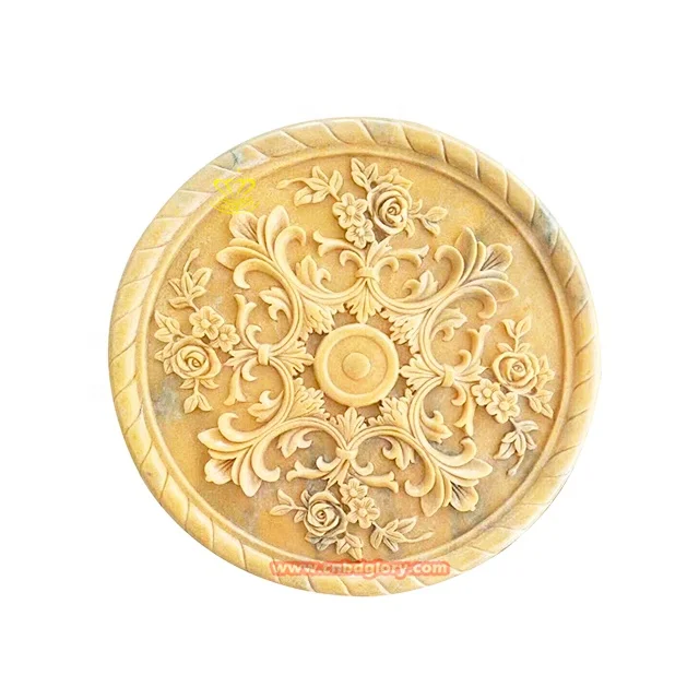 Hotel Villa Luxury Wall hanging Sculpture stone Carving Beige marble Flower Relief