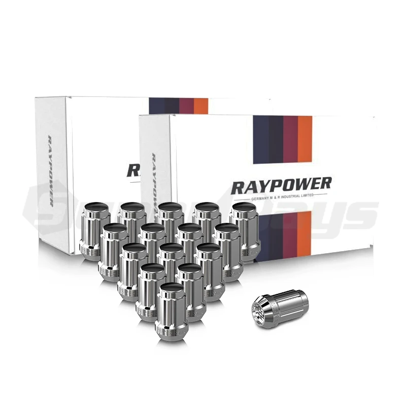RAYPOWER  N090 Black Chrome Wheel  Nuts  6 Spline steel  Wheel lug nuts
