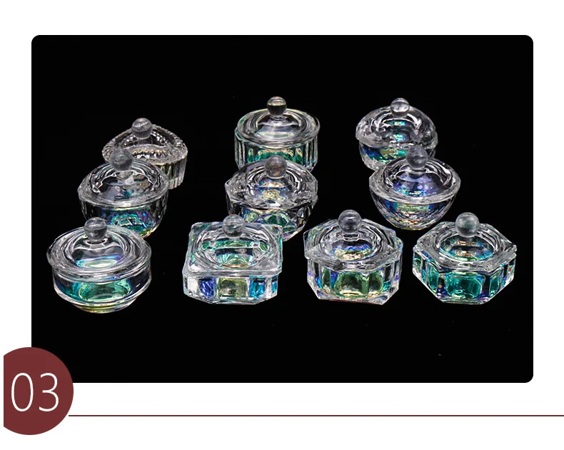 Dazzle AB color washing Cup Nail Art Glass Dappen Dish Crystal with lid nail acrylic liquid powder cup