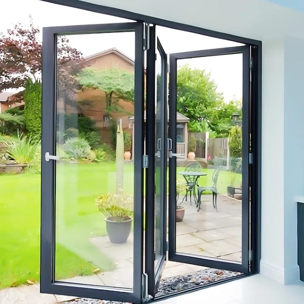 Landsharp 5+12Ar+5 Low-E Glass Maximum View Area Smooth Sliding Aluminum Frame Bifold Glass Doors With Thermal Break