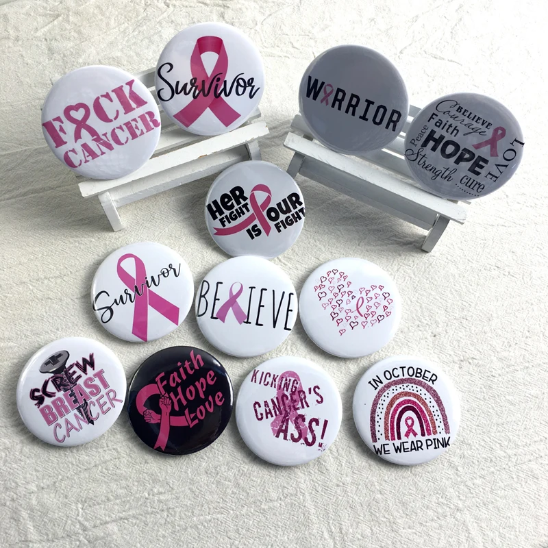 Pink Ribbon Buttons Novelty Pink Breast Cancer Awareness Buttons Badge Pinback Buttons Brooch