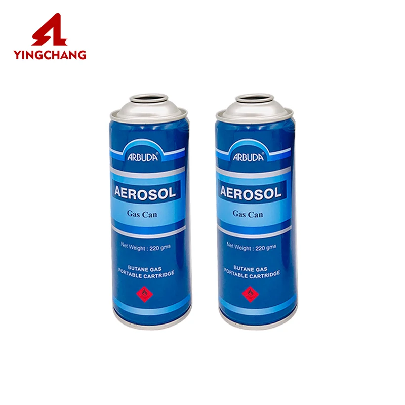 Hot sale product aerosol metal tin empty can 220g refillable 190g aerosol camping butane gas cartridge can