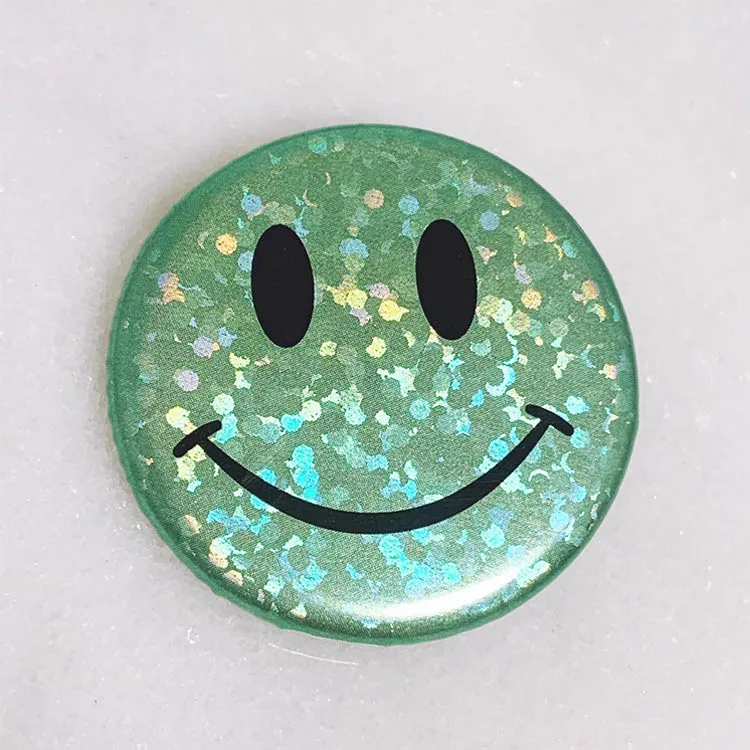 Custom Popular Blank Holo Metal Smiley Face Button Badges Pins Round Badge