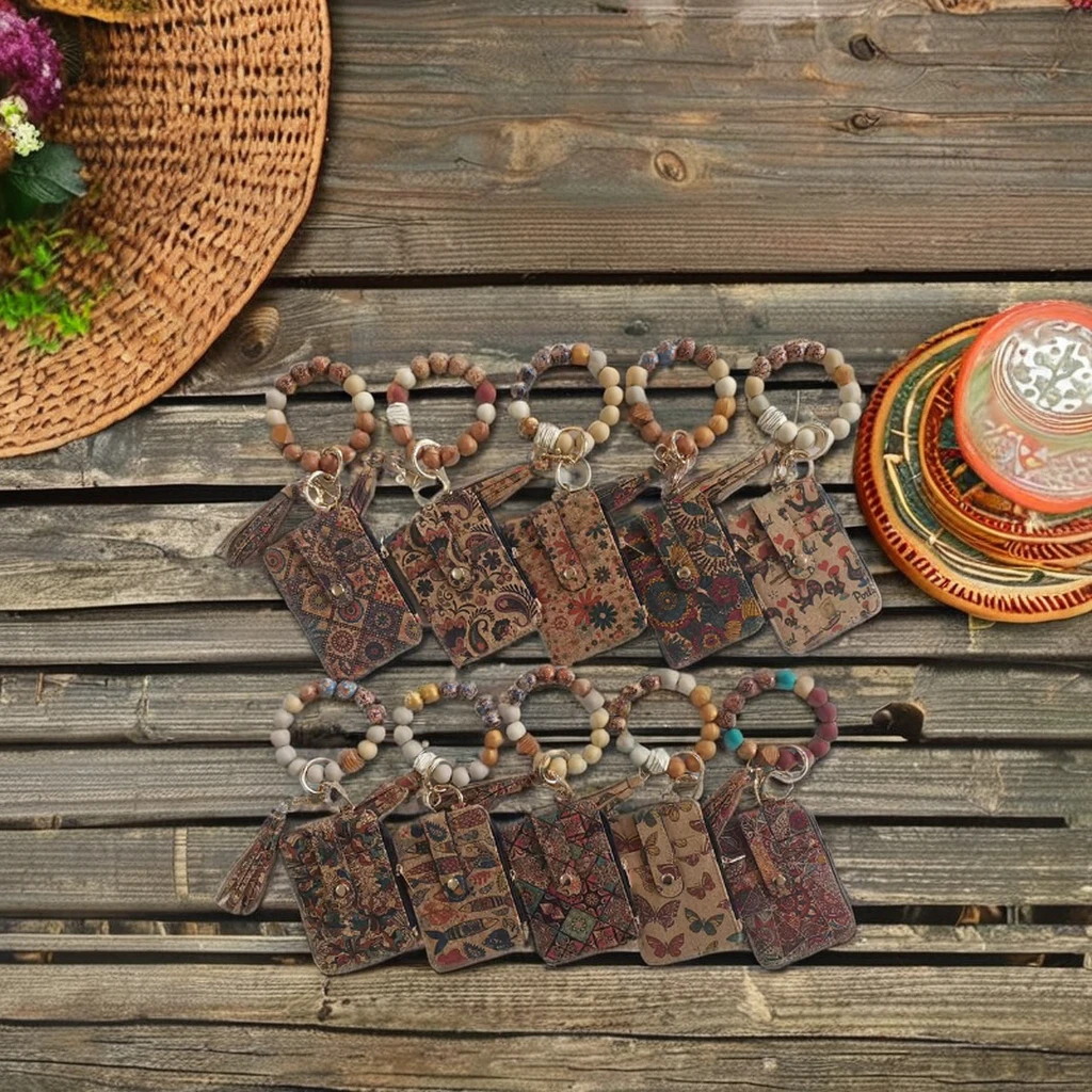 2025 Luxury Custom Silicone Bead Bracelet Wallet Keychain Fashion  Classic Leather Card Holder Coin Purse Women Keychain Wallet