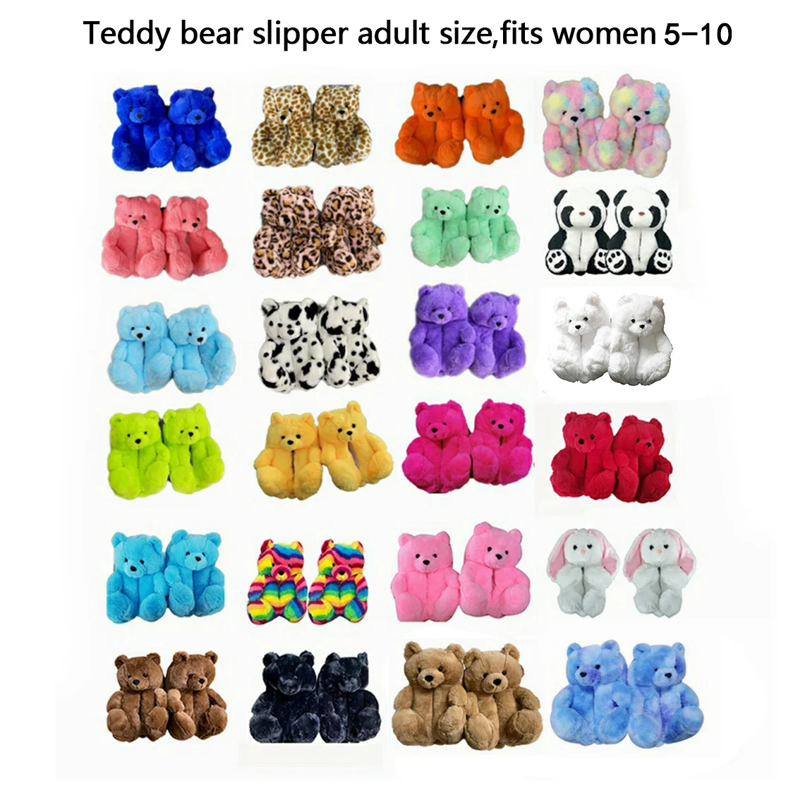 J9977 Drop Shipping Women Home Indoor Soft anti-slip Faux Fur Cute Slippers Winter Warm Shoes Cartoon Teddy Bear Slippers