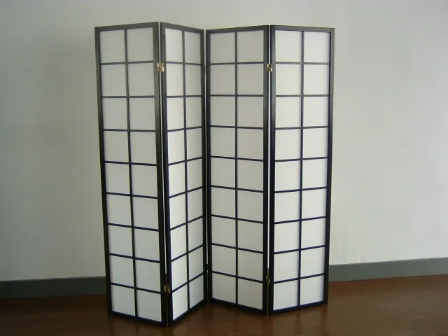 solid wooden and fabric folding shoji screen