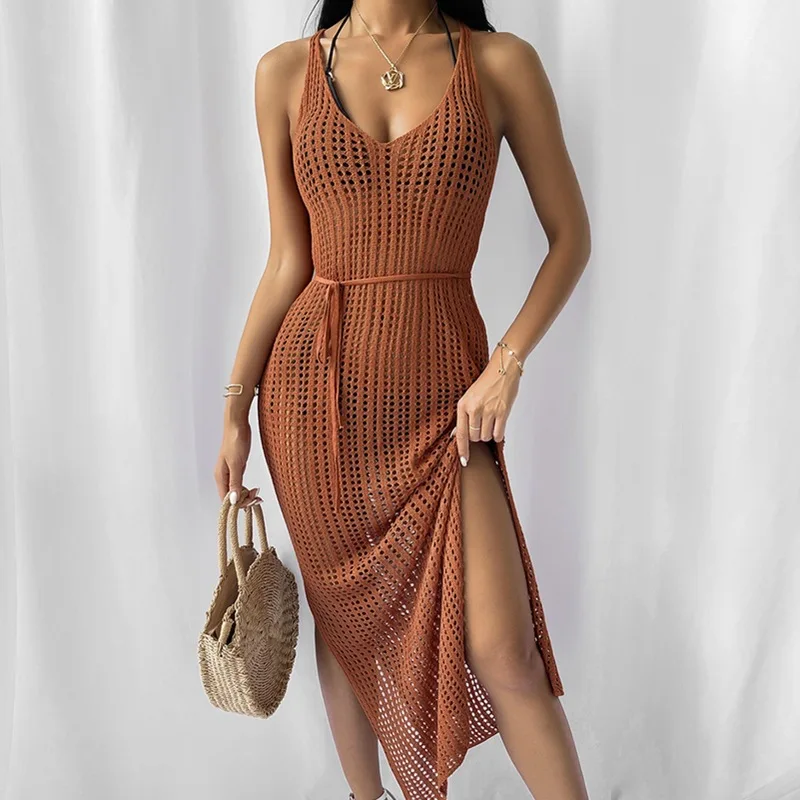 V027 Women Crochet Cover Up Sexy see through Bathing Suit Bikini Swimwear Summer Beach Dress
