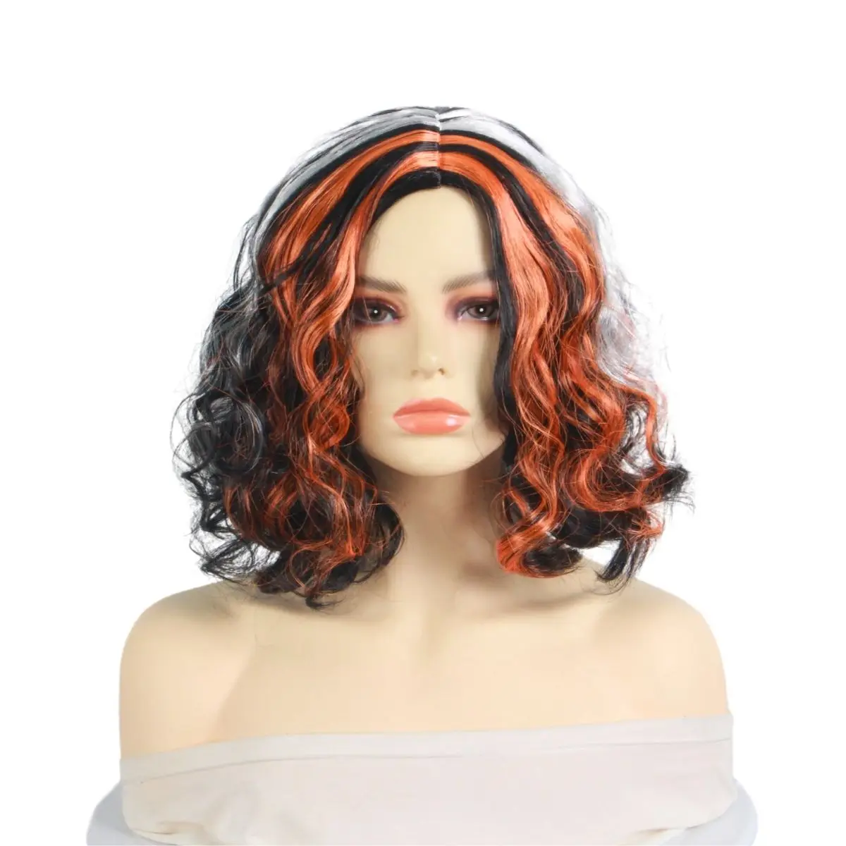 Anxin Halloween Short Multicolor Women Layered Bob Curly Synthetic Wig