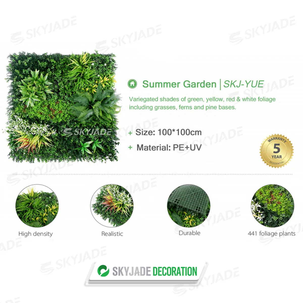 SKYJADE Splendid 100*100cm Artificial Grass & Outdoor Plant Decoration Wall Boxwood Splicing Indoor Luxury Moss Plastic Powder