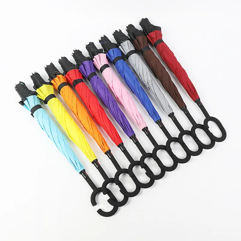 Creative Double C Car Reverse Umbrella Free Sunshade with 8k Ribs Can Be Printed with Logo Sunblock Umbrella