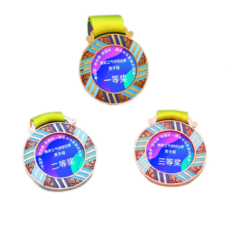 Sublimation Transparent Crystal Trophy Awards Colored Plated Metal Basketball Medalion Custom Sport Medals Glass Plaque