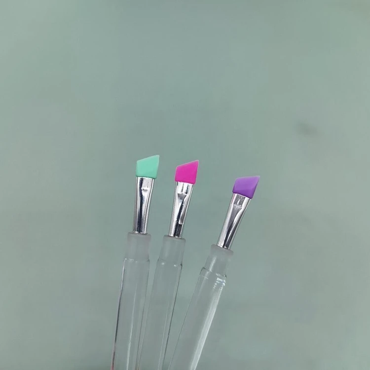 Small Size Color Tip Acrylic Angled Concealer Eyebrow Dryer Brushes Brow Make Up Cosmetic Brush With Guards Protectors Plastic