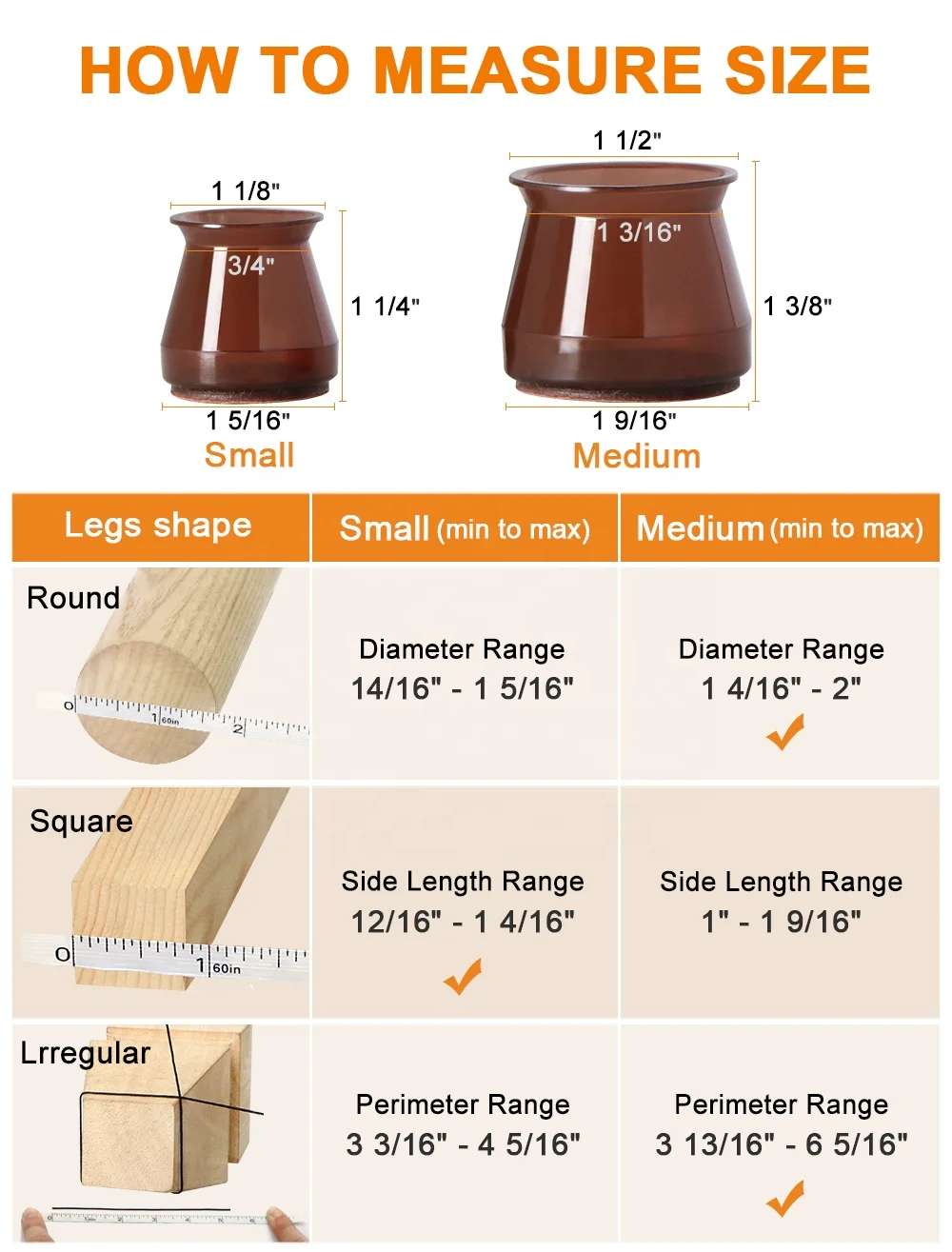 20pcs Furniture Silicone Protection Cover Round Brown Elastic Silicone Chair Leg Floor Protectors