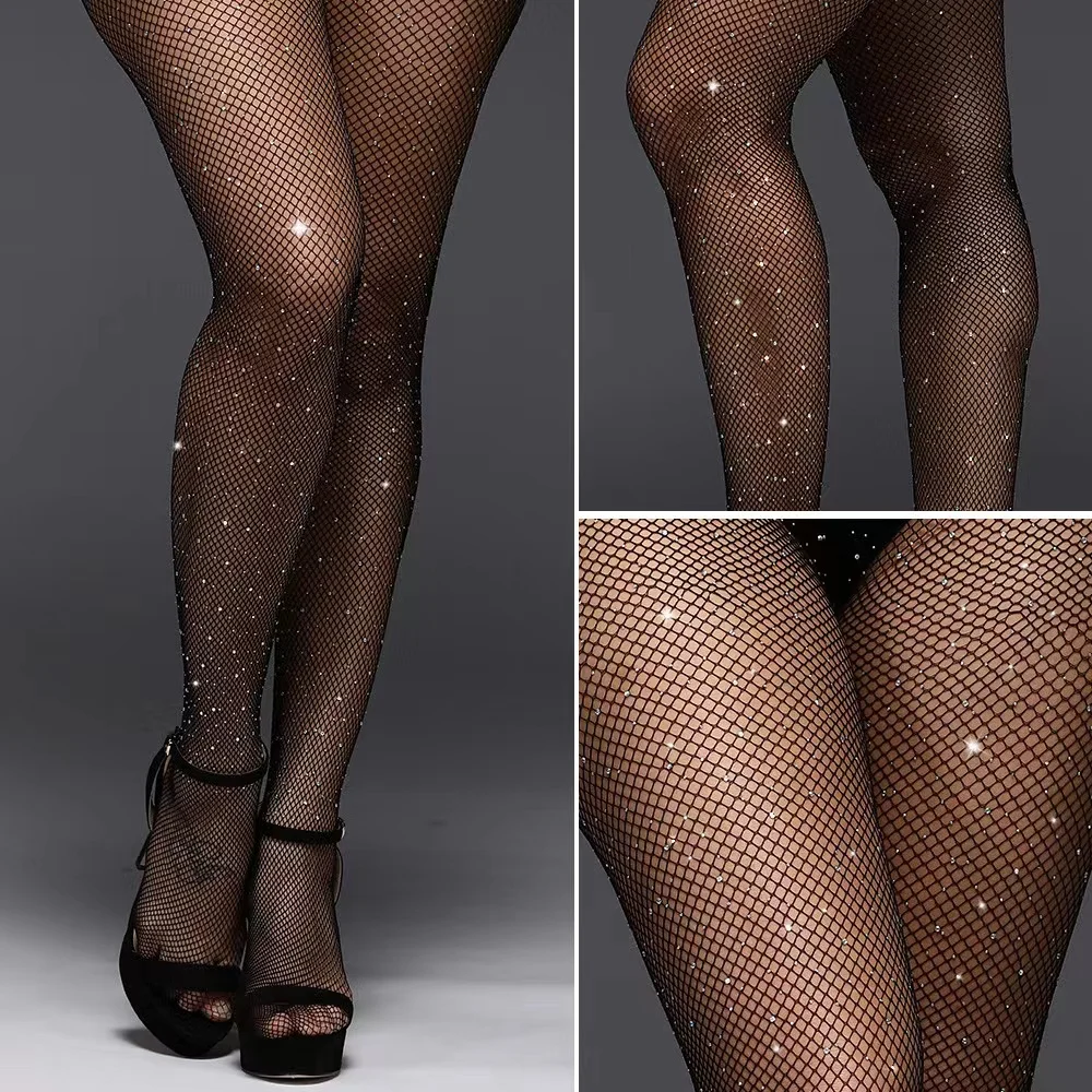 Women European And American Shining Stocking Sexy Hot Drill Rhinestone Fishnet Netting Hosiery