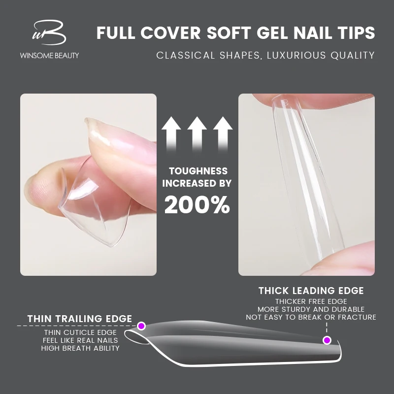 Wholesales 500pcs Nail Tip Boxes Full Cover Nail Tips Coffin Almond Square Uv Soft Gel Nail Extension Ongles Tips