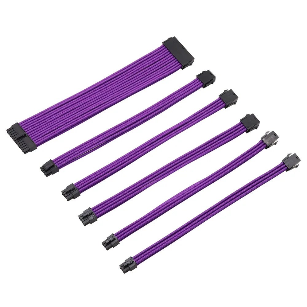 Computer Power Supply Cable Sleeve Cable Extension ATX Power Supply Extension Cable PSU 18AWG 300mm Pure Purple