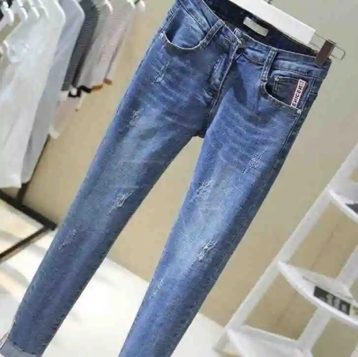 spring high waist jeans ladies stretch thin nine pants students Korean version of the slim slimming pencil pants