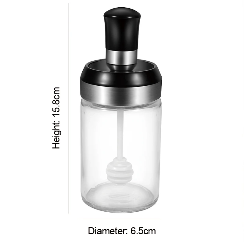 2 In 1 Spice Jar Seasoning Oil Dispenser Honey Bottle Container Set Salt and Pepper Shakers with Brush Spoon Honey Stick