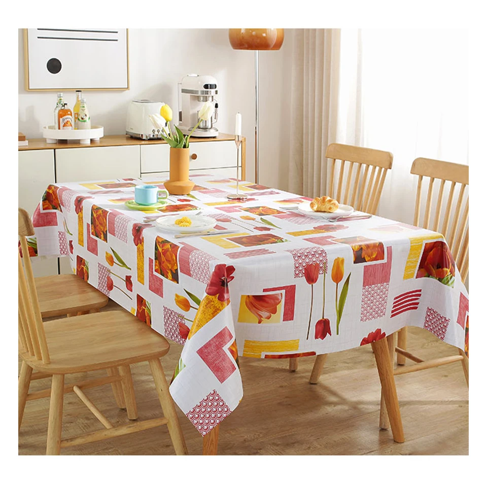 High Quality Fall Leaves Table Cover Waterproof Vinyl peva tablecloth With Flannel Backing