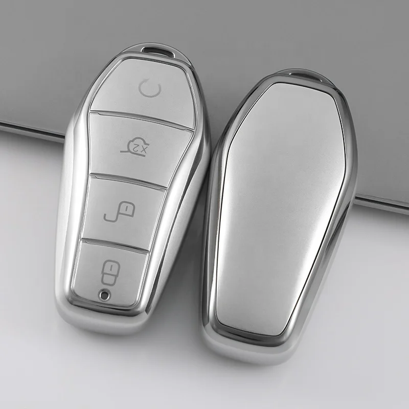 Quicksand Silver TPU Car Key case Cover with Keychain For BYD Atto3 Han Tang Dolphin Yuan Seal Protector Shell car Accessories